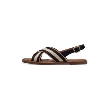 Sandale slingback de piele si material textil