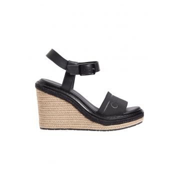 Sandale wedge cu garnituri de piele