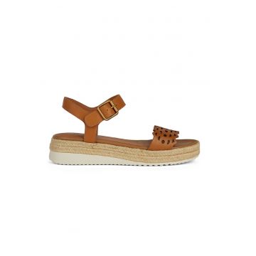 Sandale wedge de piele cu model perfoat