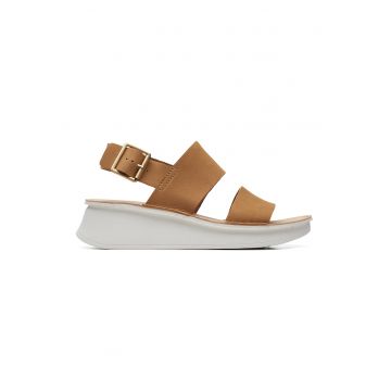 Sandale din piele nabuc cu talpa wedge