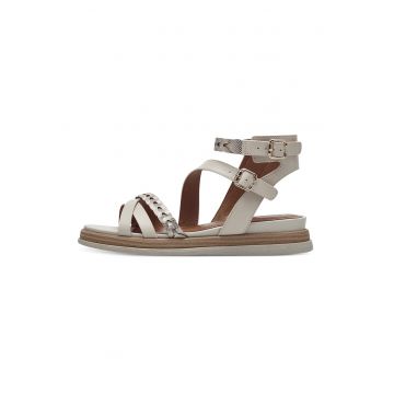 Sandale wedge cu detalii de piele