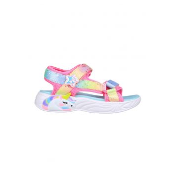 Sandale cu velcro si model colorblock Unicorn Dreams