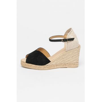 Sandale-espadrile cu talpa wedge si garnitura din piele intoarsa Gelsa