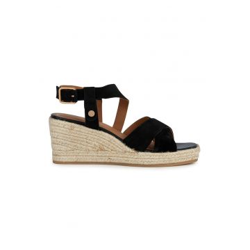 Sandale-espadrile de piele intoarsa cu platforma