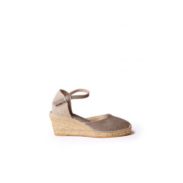 Sandale tip espadrile cu talpa wedge Caldes - Bumbac/Material textil - Gri-Maro inchis