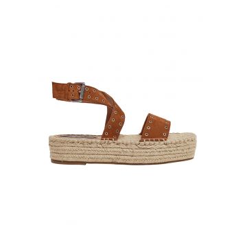 Sandale-espadrile flatform de piele intoarsa