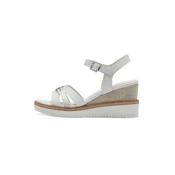 Sandale wedge cu detalii de piele