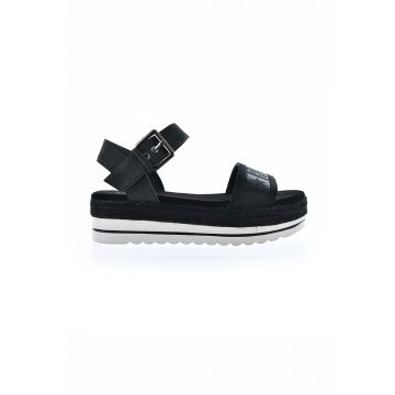 Sandale flatform de piele ecologica si material textil