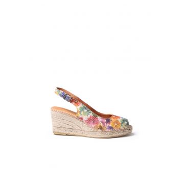 Sandale tip espadrile cu talpa wedge Carol-DM - Piele - Model floral - Multicolor