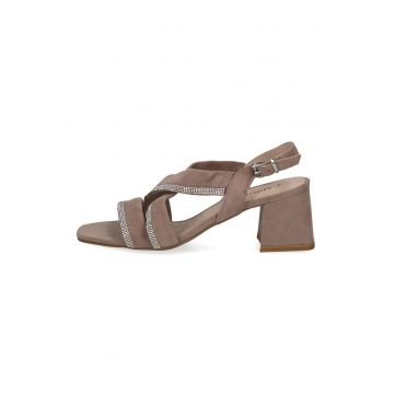 Sandale din piele intoarsa si material textil cu toc masiv Sandale din piele intoarsa si material textil cu toc masiv